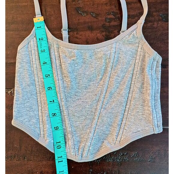 Colsie Gray Corset-Style Crop Top - Juniors Small - Ribbed & Stretchy - Picture 4 of 9